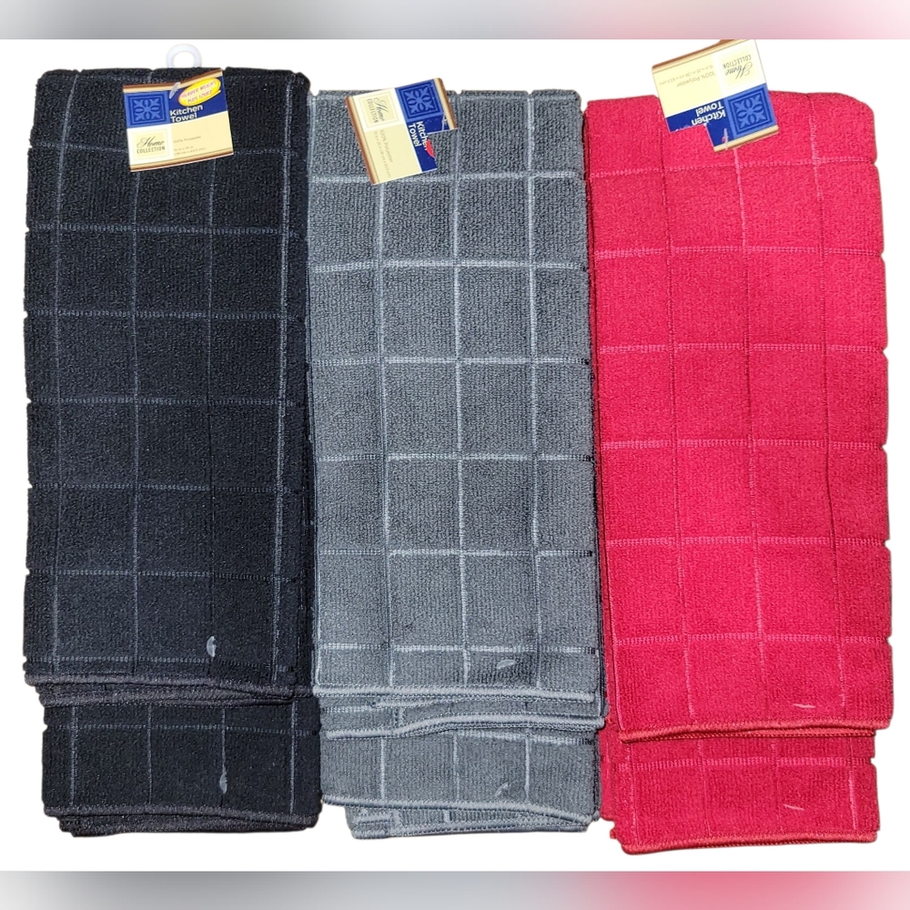 6 Piece Home Collection Kitchen Hand Towels (Black/Gray/Red)
